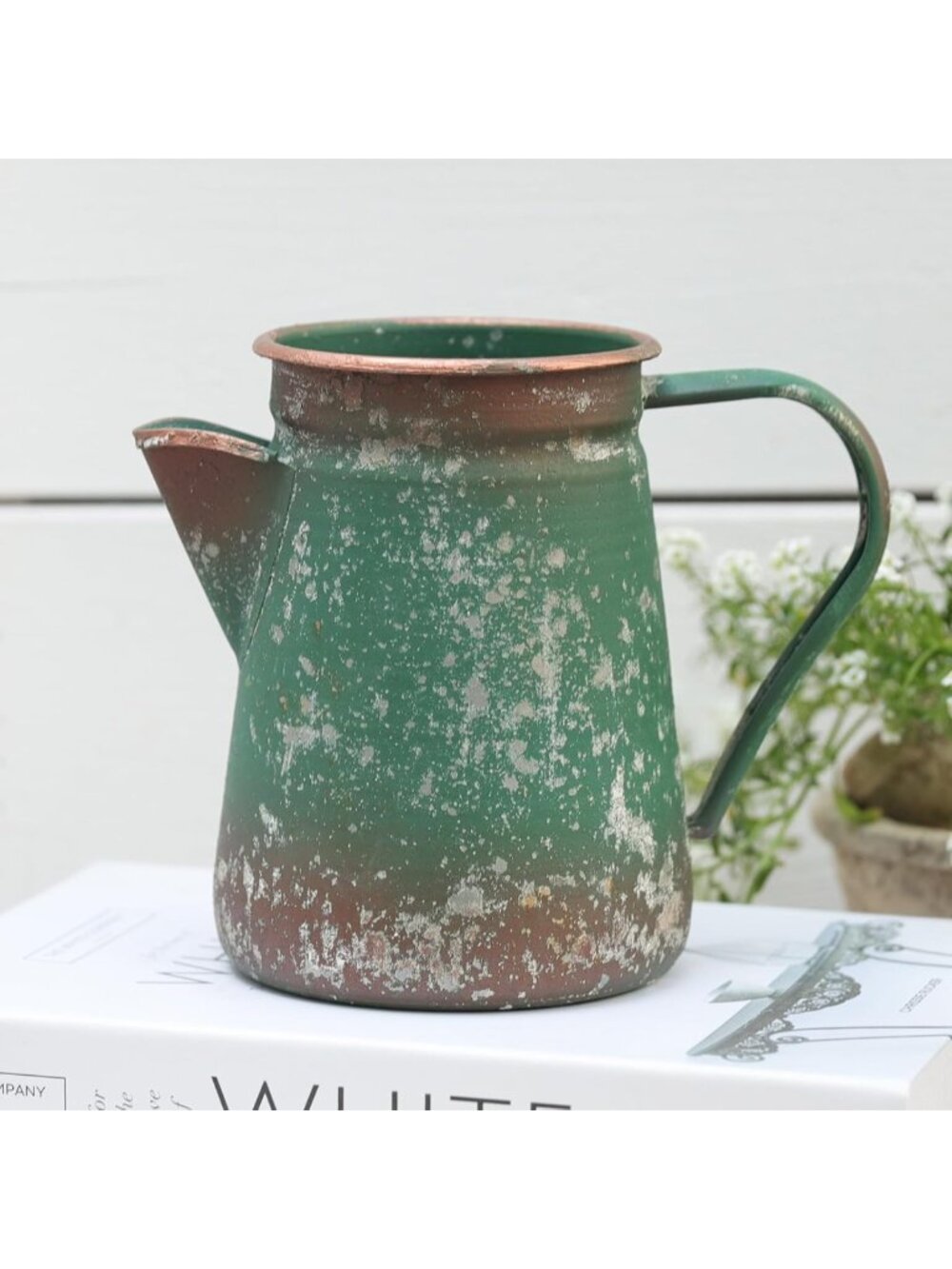 Rustic Vintage Pitcher Vase - Shabby Chic Metal Milk Jug for Flowers, Home Decor
